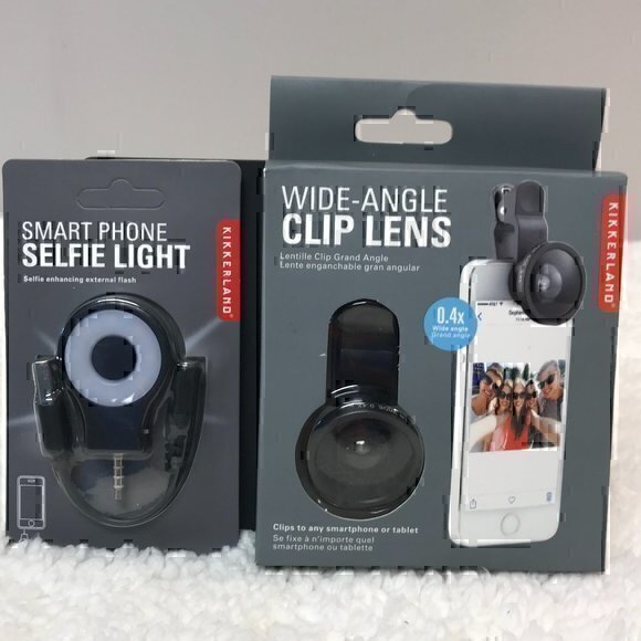 Kikkerland Smart Phone Bundle Wide-Angle Clip Lens + Selfie Light - Picture 1 of 5